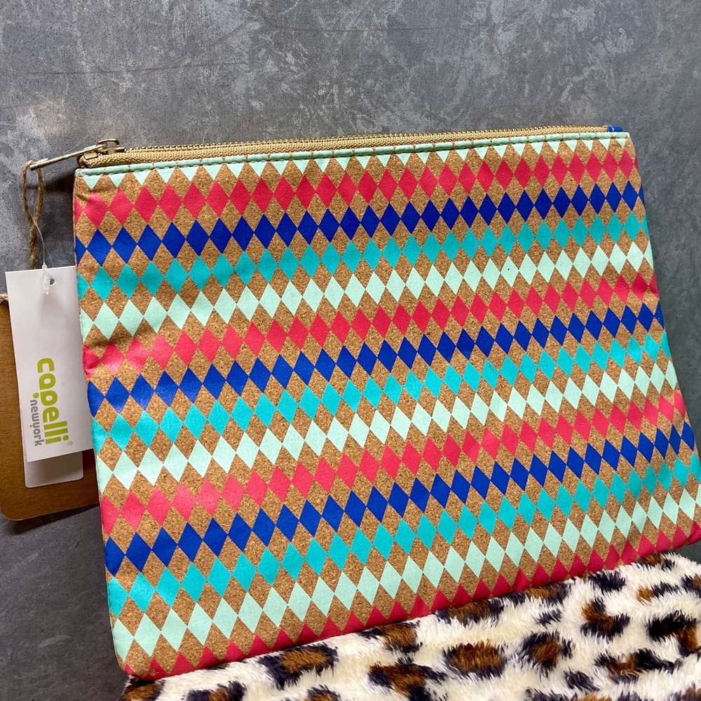 Capelli of New York Cork Clutch with Geometric Diamond Pattern NWT Zip Pouch